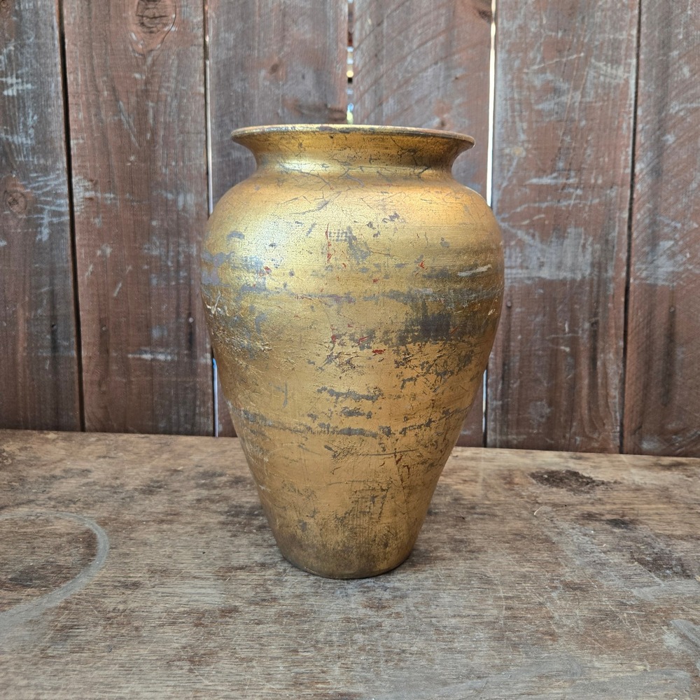 Vintage Florentine Sun Face Vase Handmade Terracotta Gold Finish Celestial - Picture 5 of 12